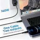 NÖRDIC USB-C Y Cable PD 140W Fast Charging with 1 to 2 USB C Splitter 1.2m