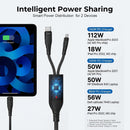 NÖRDIC USB-C Y Cable PD 140W Fast Charging with 1 to 2 USB C Splitter 1.2m