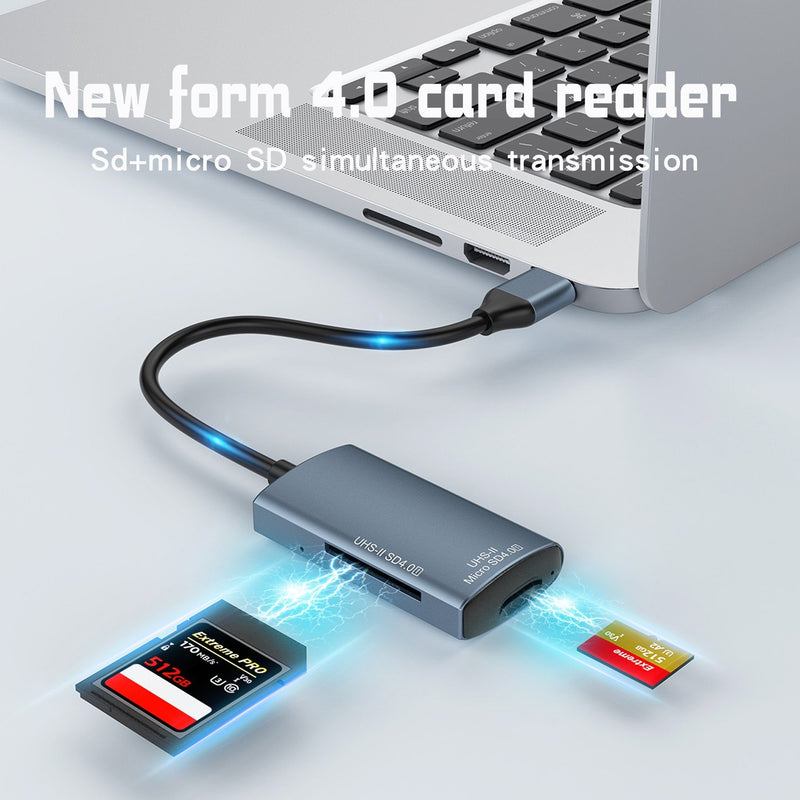 NÖRDIC USB-A, USB-C Kortläsare 2 Slot SD4.0, MicroSD4.0 UHS-II