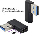 NÖRDIC USB-C hona till USB-A hane vinklad adapter 90 grader