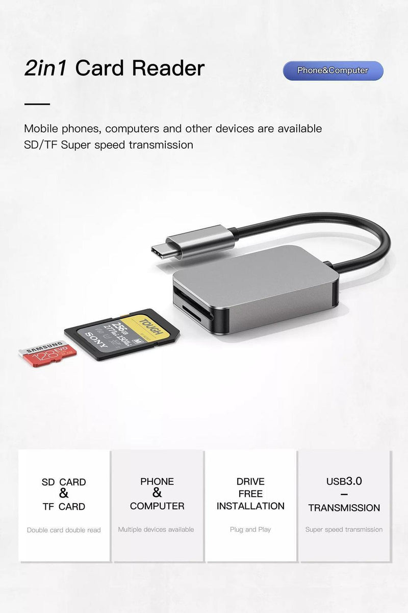 NÖRDIC USB-C 3.1 Kortläsare 2 Slot SD 4.0 och MicroSD UHS-II