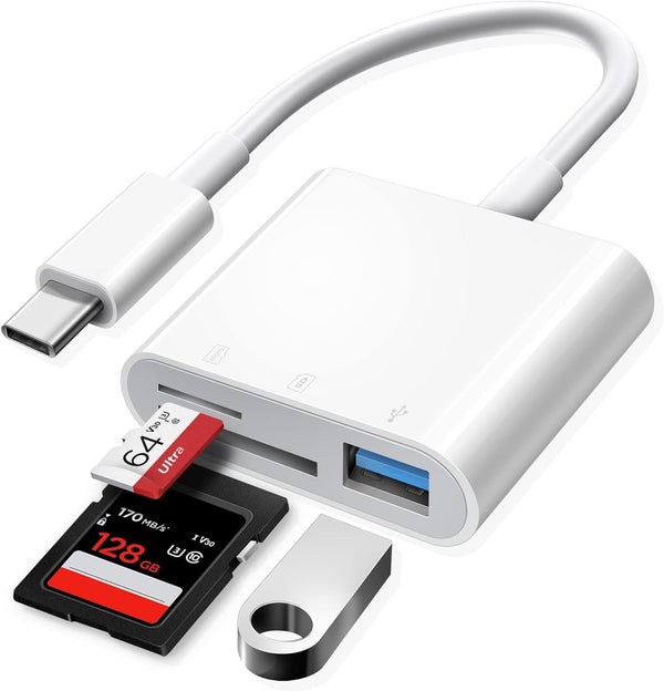 NÖRDIC USB-C Kortläsare 2 Slot SD, MicroSD, 1xUSB-A 3.0 UHS-I