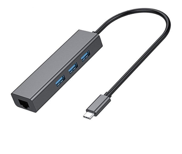 NÖRDIC USB C till Ethernet 100 Mbps nätverksadapter med 3xUSB 3.1 hubb, 17cm, Aluminium Space Grey