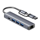 NÖRDIC USB Hubb USB-C eller A till 3xUSB-A 3.0 1xUSB-C 5Gbps 1xRJ45 Giga LAN