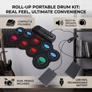 NÖRDIC USB MIDI Electronic Portable Drum Roll Up Pad 9 Pad  Built in Speaker Headphone Jack Dual Pedals
