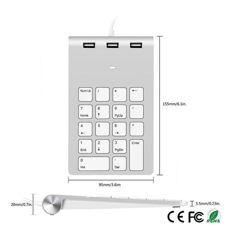 NÖRDIC USB numeriskt tangentbord  och 3xUSB Hubb 18 tangenter