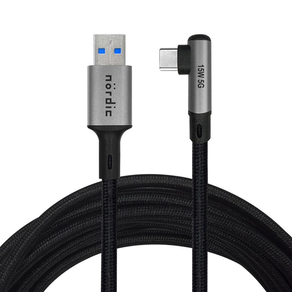 NÖRDIC VR Link kabel 5m USB3.2 Gen1 USB-C till A 5Gbps 3A snabb laddning Quest 2 Super Speed USB Link Cable Svart