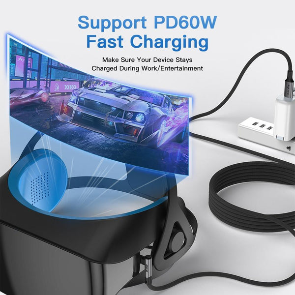 NÖRDIC VR Link kabel 5m USB3.2 Gen1 USB-C till C 20Gbps 100W 4K60Hz snabb laddning Quest 2 Super Speed USB Link-kabel Svart