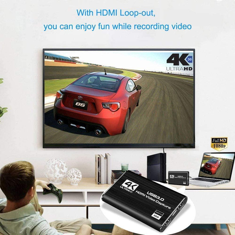 NÖRDIC Video capture adapter USB3.0 HDMI output 4K 60Hz HDMI med Loop Mikrofon och audio out HDMI Signal Loop Out