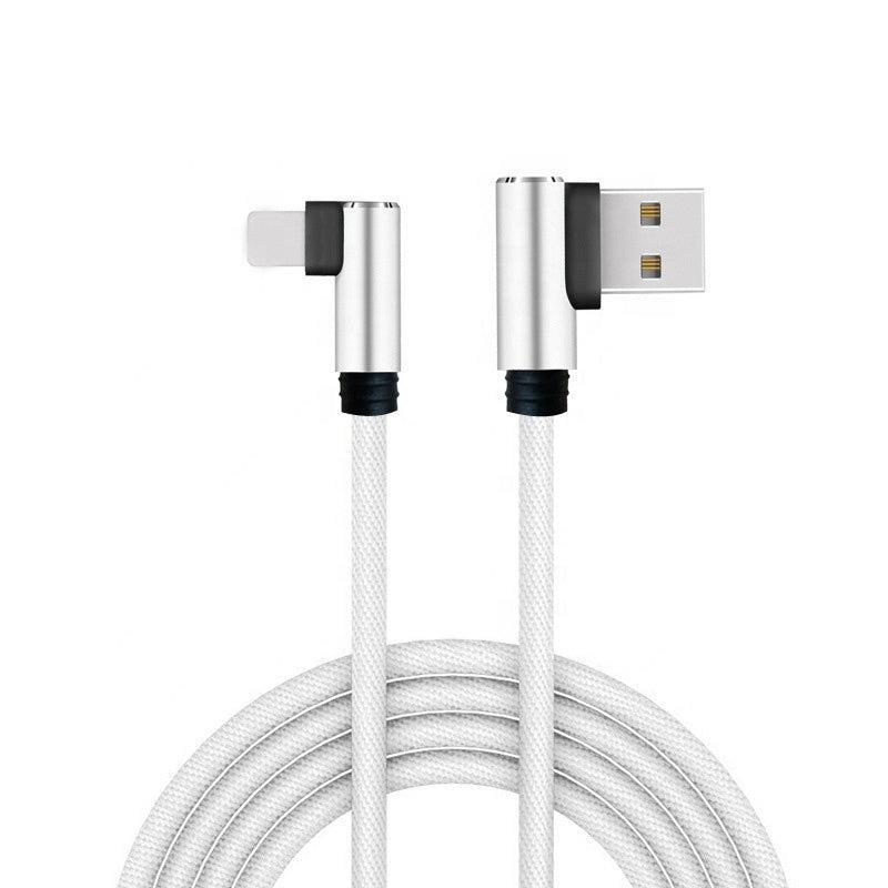 NÖRDIC Vinklad Lightning (Non MFI) till vinklad USB A kabel för synkning och laddning vit 3m