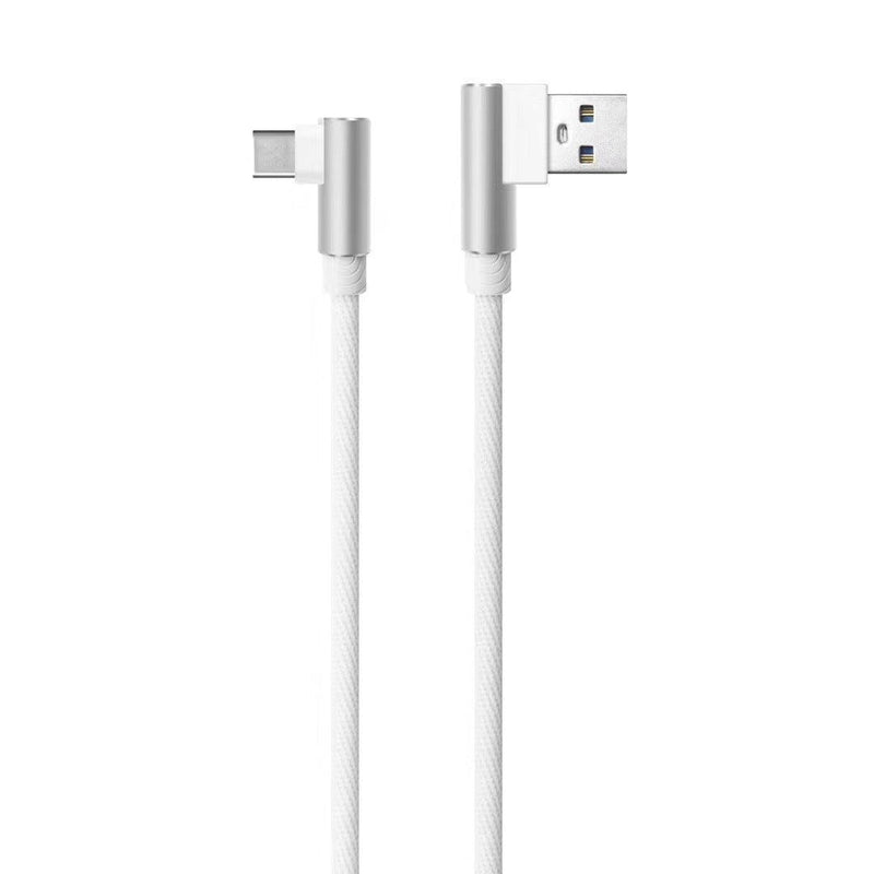 NÖRDIC Vinklad USB C till vinklad USB A kabel för synkning och laddning vit 2m