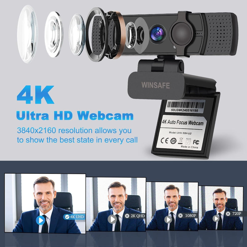 NÖRDIC webbkamera UHD 4K 30fps 1080p 60fps 4MP Autofokus, Ljuskorrigering