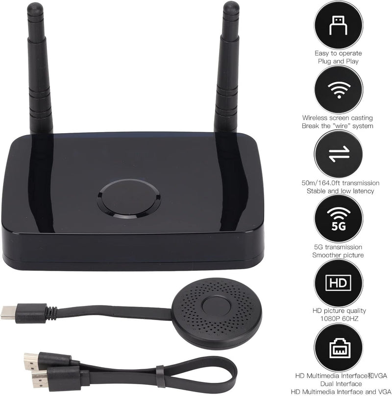 NÖRDIC Trådlöst HD 1080P Multimedia Interface Sändare och Mottagare Kit, Stöd för 5G och 2.4G Dual Band WiFi
