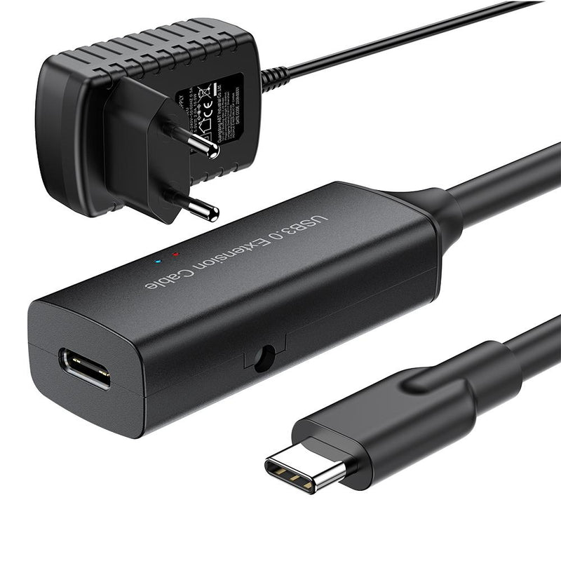 NÖRDIC aktiv 10m USB-C 3.0 SuperSpeed 5Gbps förlängningskabel hane till hona