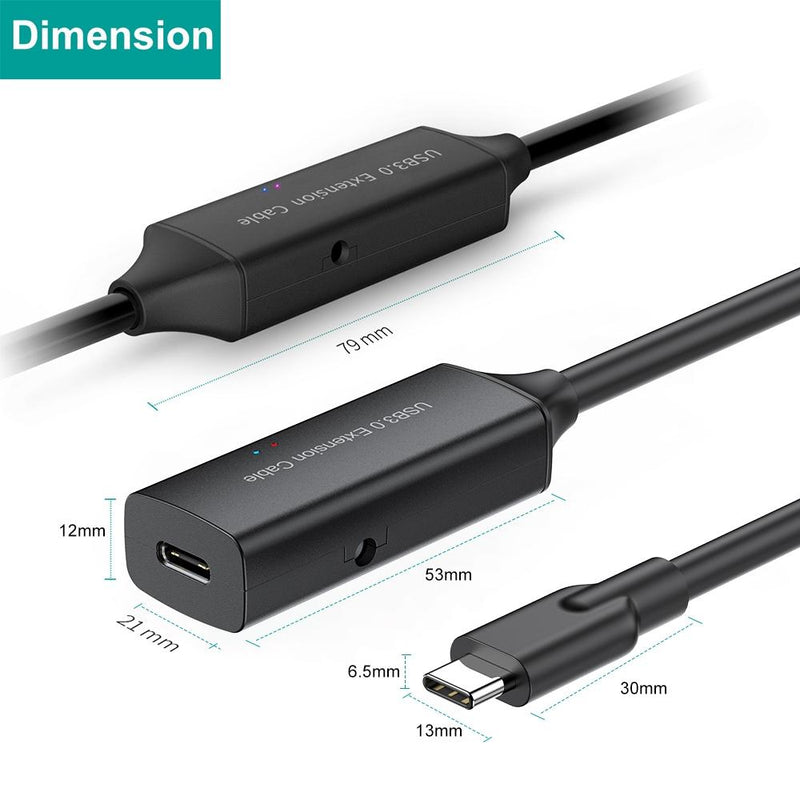 NÖRDIC aktiv 15m USB-C 3.0 SuperSpeed 5Gbps förlängningskabel hane till hona