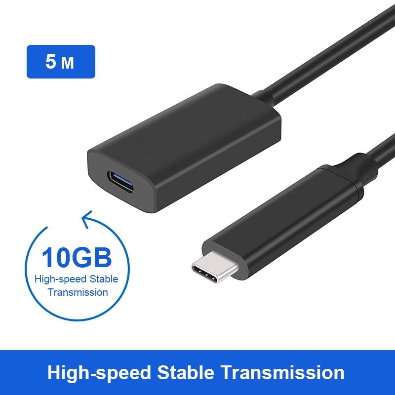 NÖRDIC aktiv 5m USB-C 3.2 Gen 2 SuperSpeed 10Gbps Förlängningskabel hane till hona