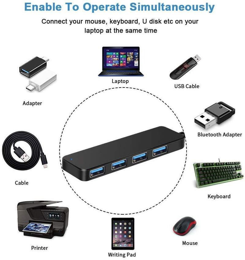 NÖRDIC powered 4-ports hubb USB 3.0 5Gbps med individuell switch 25cm kabel aluminium svart med nätdel