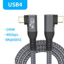NÖRDIC vinklad 1m USB4 USB-C till C nylonflätad kabel PD3.1 240W 40G 8K60Hz 4K144Hz grå