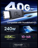 NÖRDIC vinklad 1m USB4 USB-C till C nylonflätad kabel PD3.1 240W 40G 8K60Hz 4K144Hz grå