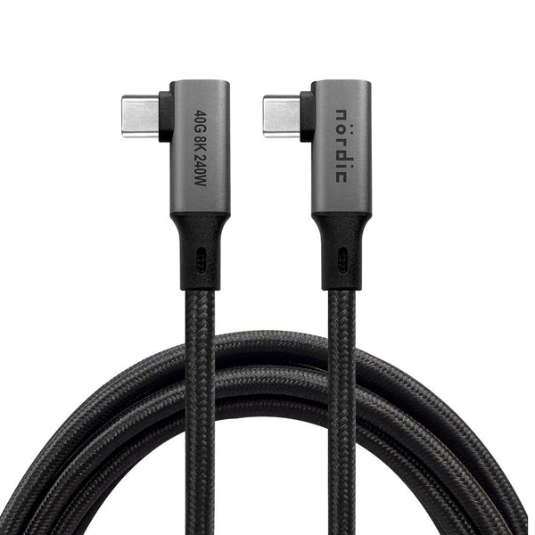 NÖRDIC vinklad 1m USB4 USB-C till C nylonflätad kabel PD3.1 240W 40G 8K60Hz 4K144Hz grå