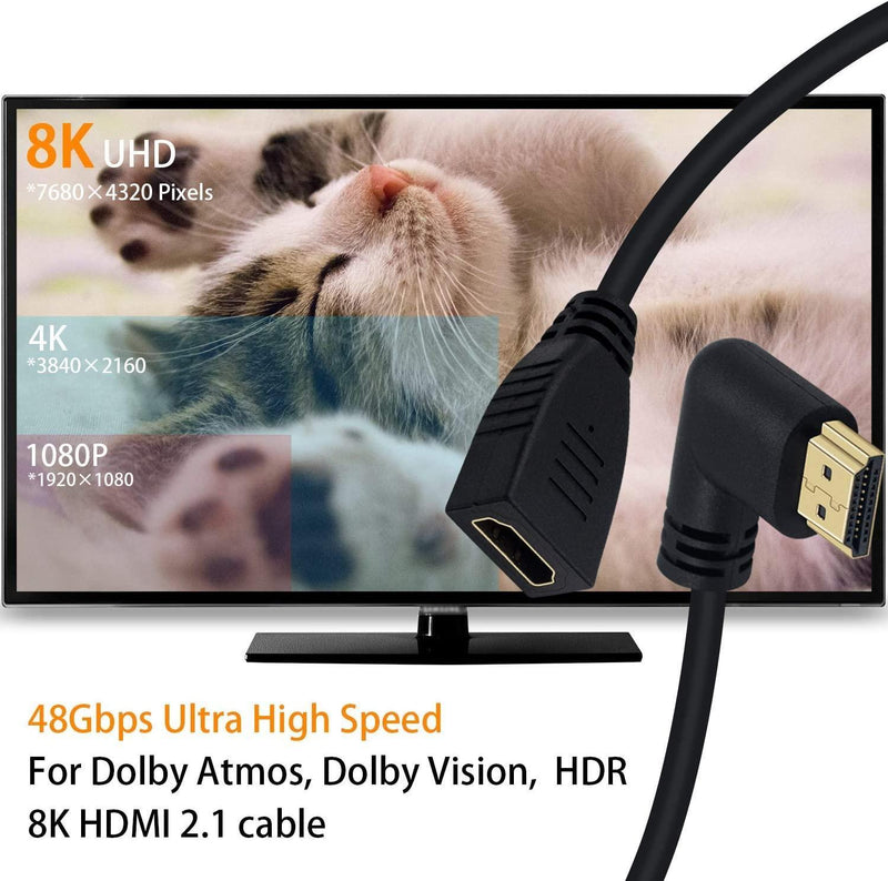 NÖRDIC vinklad HDMI adapter 8K60Hz 4k120Hz 48Gbps hane till hona HDMI2.1 15cm