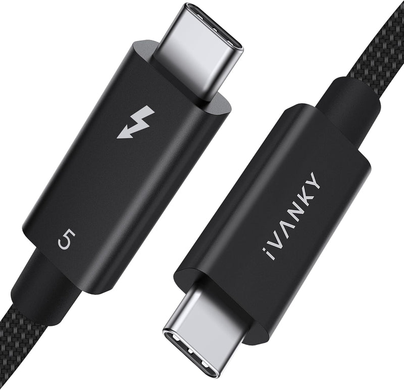 iVANKY Thunderbolt 5 kabel 1m Intel Certifierad, 80Gbps Dataöverföring, 120Gbps Bandbredd,  240W Laddning, Dubbla 8K Skärmar, Kompatibel med MacBook M4 TB4/DP2.1/USB4