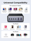 UGREEN 100W USB-C Laddstation, 6-Portars GaN Skrivbordsladdare med 4 USB-C & 2 USB-A, Smart Strömfördelning