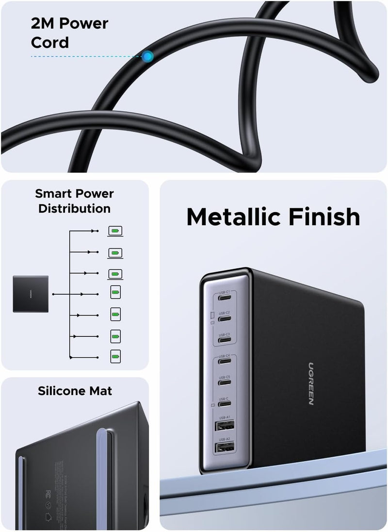 UGREEN Nexode 200W GaN USB C Charging Station, 8-Port Desktop Charger with PD 100W