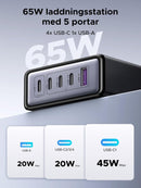 UGREEN USB-C Charger 65W GaN 5-Port Desktop Charging Station PPS Fast Charger