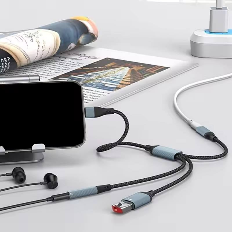 NÖRDIC USB-C Splitter 1 till 3, 1xUSB-A 1xUSB-C PD60W 1x3,5mm hörlursuttag OTG Kabel
