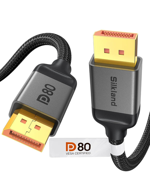VESA Certified 2m nylonflätad Displayport 2.1 kabel DP80 UHBR20 80Gbps 16/10/8K60H 4K165/144Hz DSC1.2a HDR HDCP2.2 FreeSync G-Sync