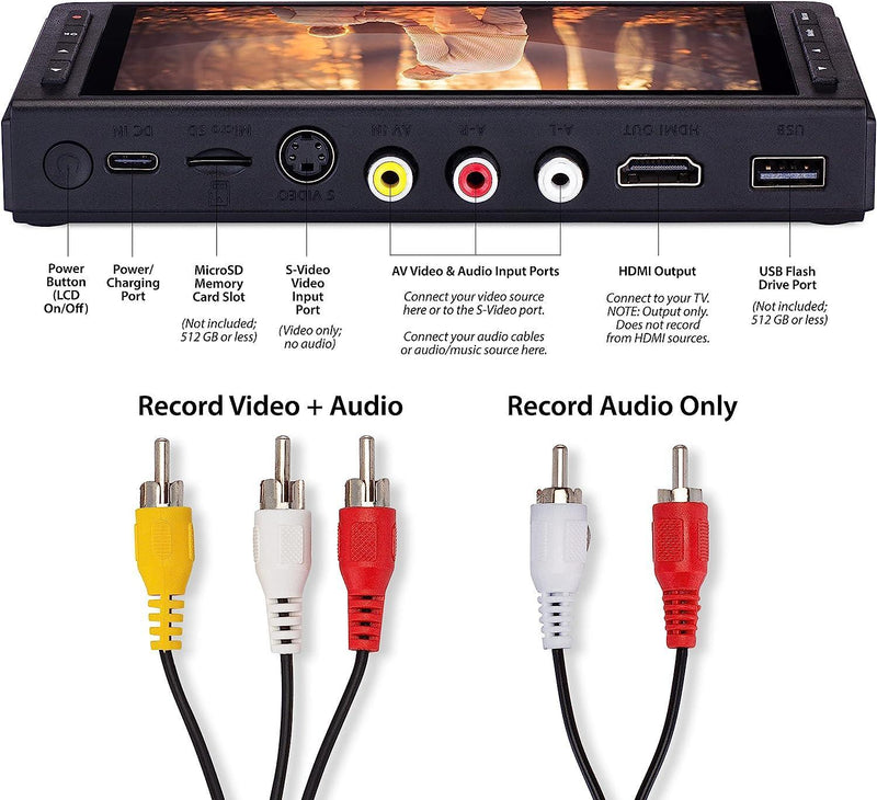 Video och Audio till digital omvandlare 5" skärm VCR, VHS , AV, RCA, Hi8, Camcorder, DVD, Gaming Systems, kassettband