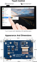 Waveshare 4.3 inch LCD Capacitive Touch Display for Raspberry Pi 5/4B/3B+/3A+/3B/2B/B+/A+ 800 × 480 IPS