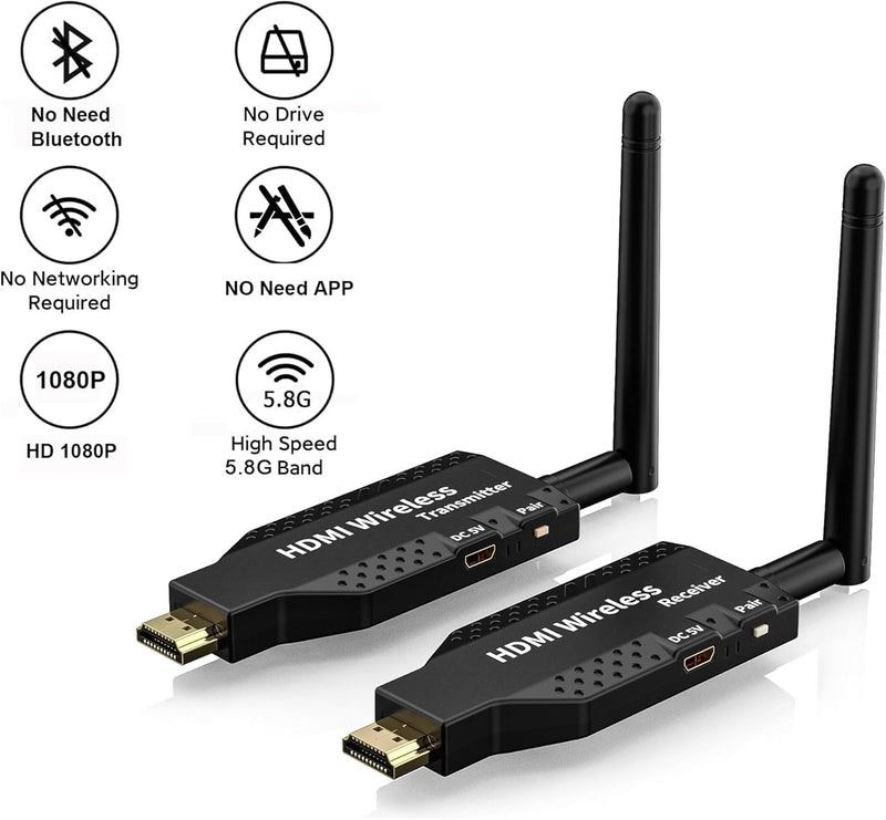 Wireless HDMI Extender 50m Wireless HDMI Transmitter/Receivers 1080P HD 5G Wifi for Laptop to TV PC Monitor Projector